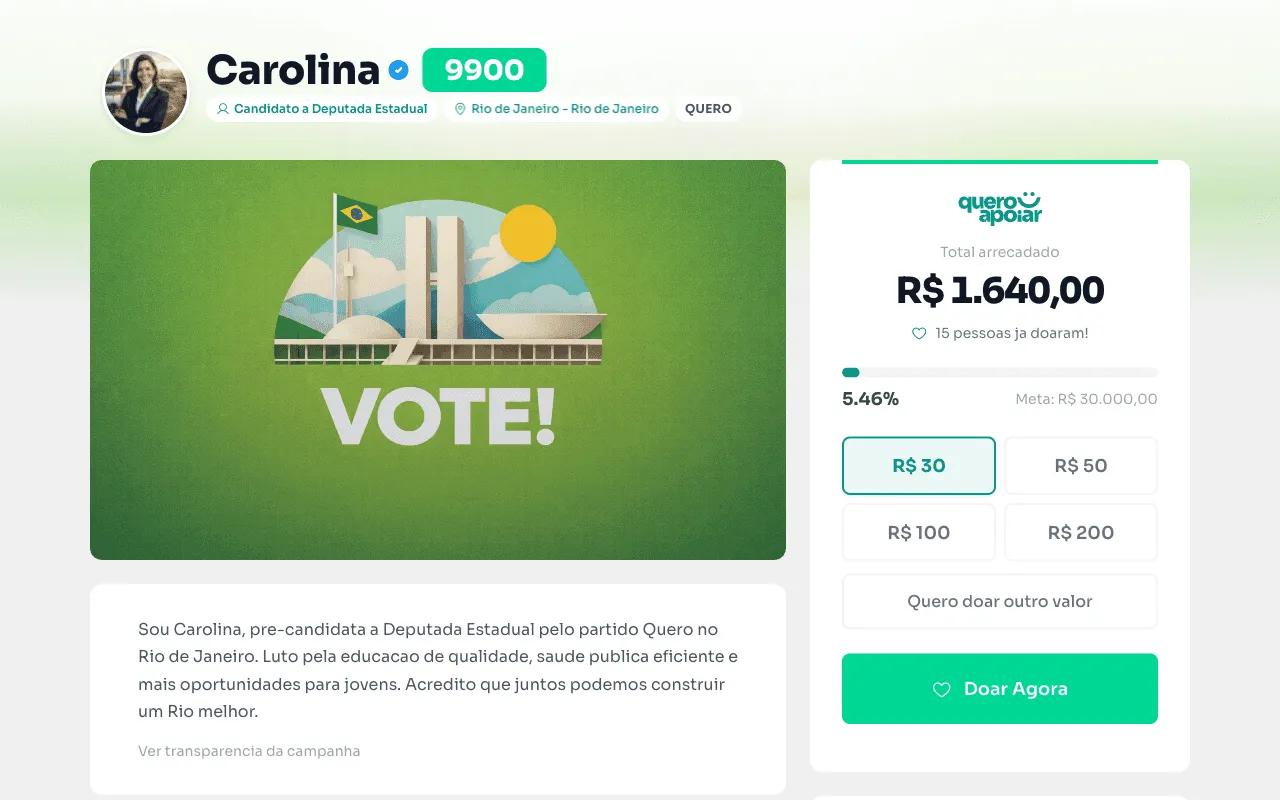 Página de campanha personalizada no QueroApoiar